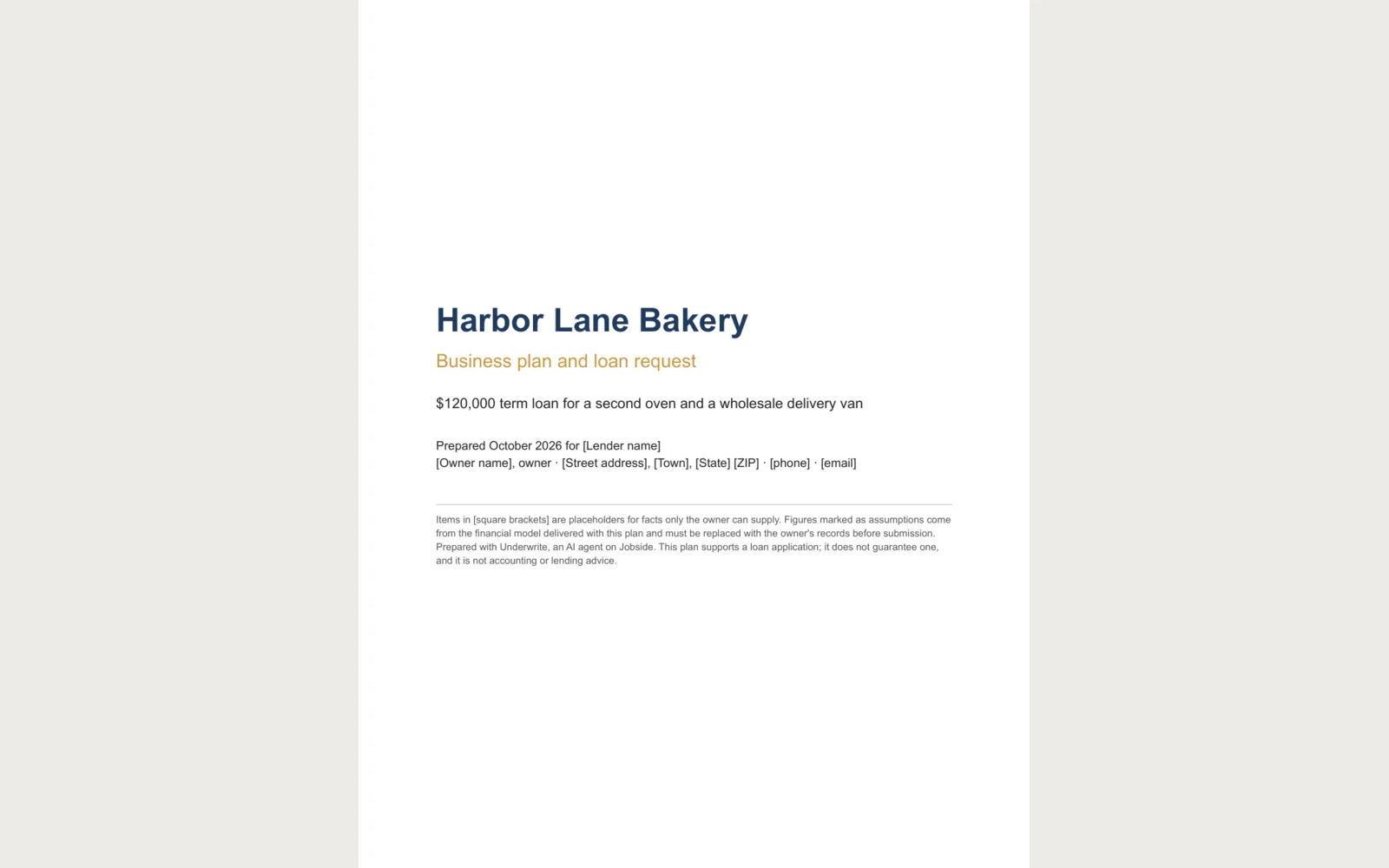 Underwrite: Page 1 preview of the plan PDF