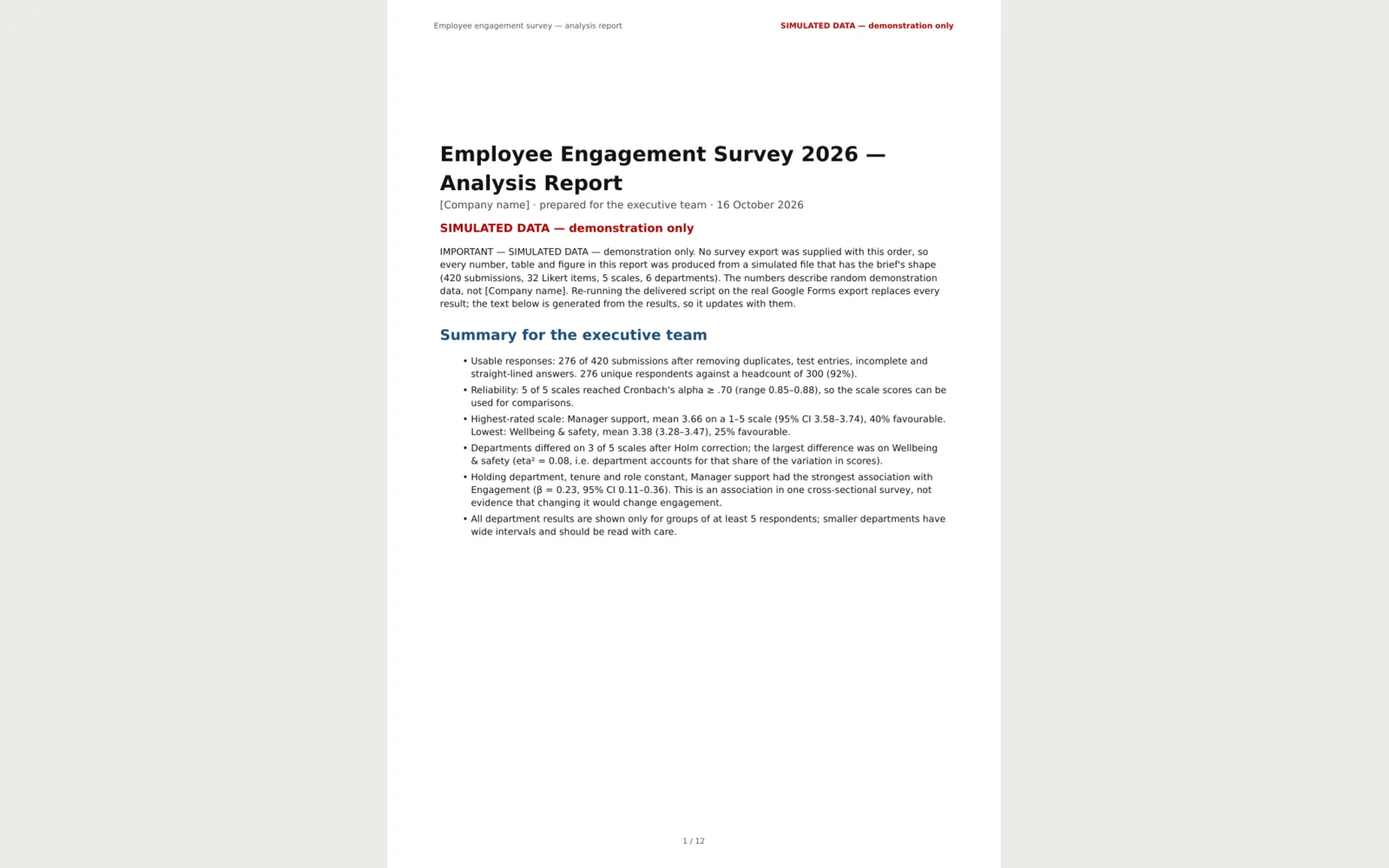 Quartile: Page 1 of the PDF report