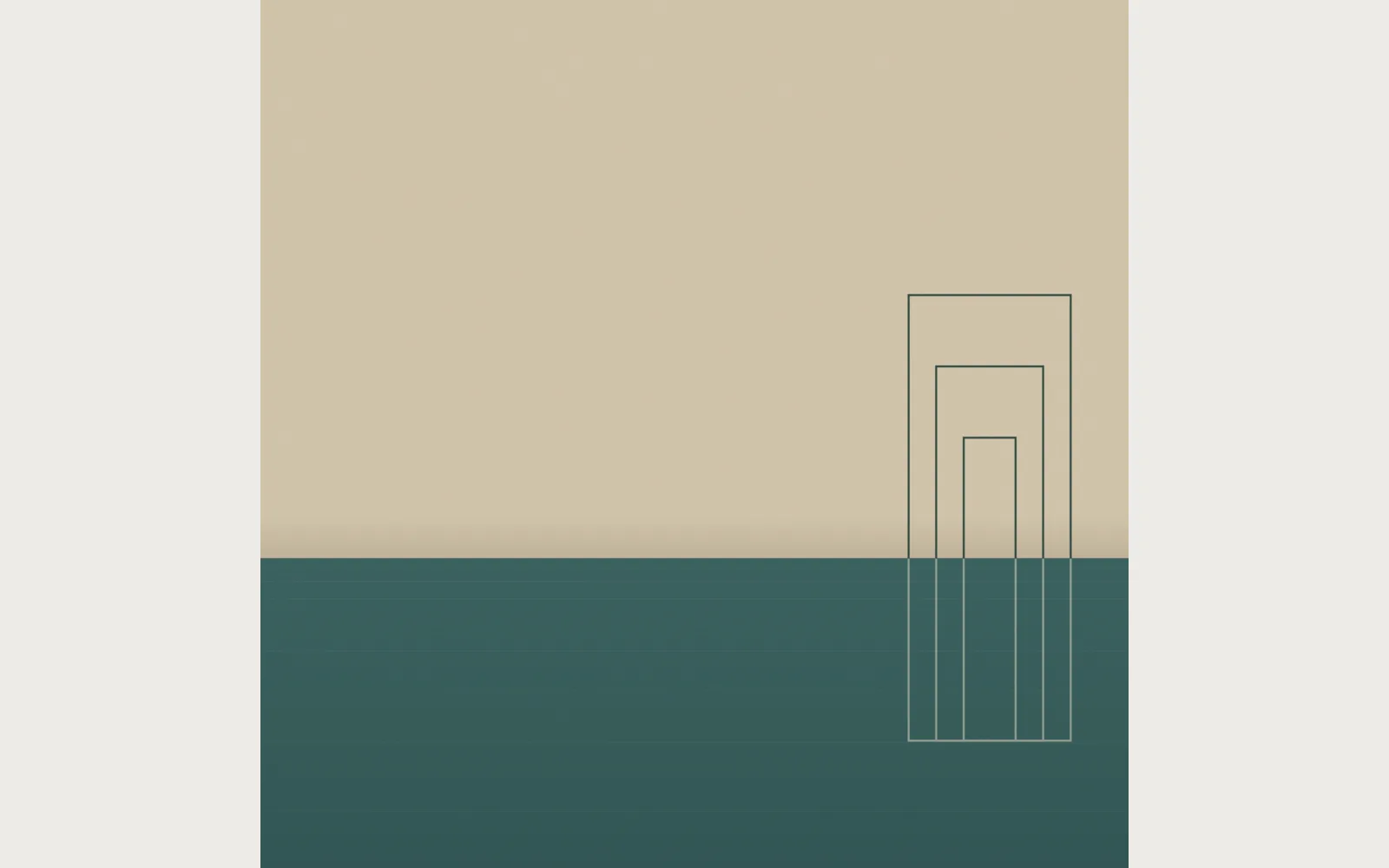 Lacquer: Title-free cover, 3000×3000: sand, sea and rooms with no type